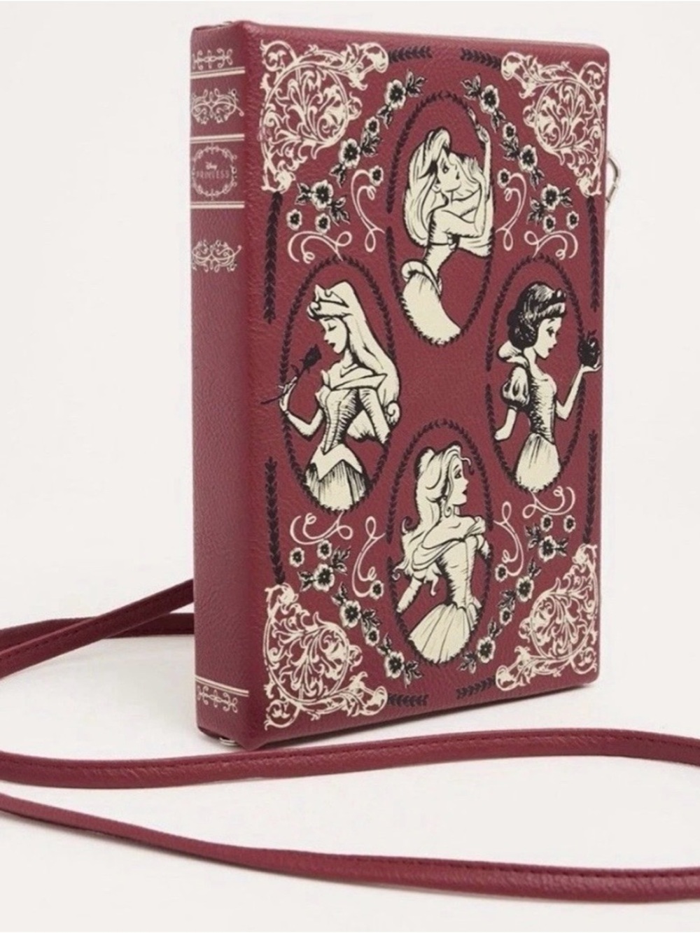 NWOT Disney Princess Burgundy Book-Style Crossbody Bag / Clutch